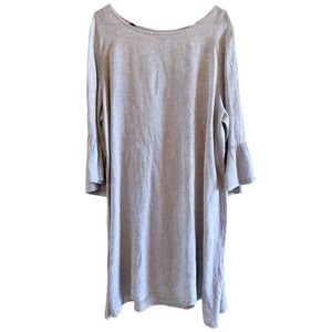Bryn Walker XL Dress 100% Linen Flare Bell Sleeves Flowy Blue Gray Scoop Neck